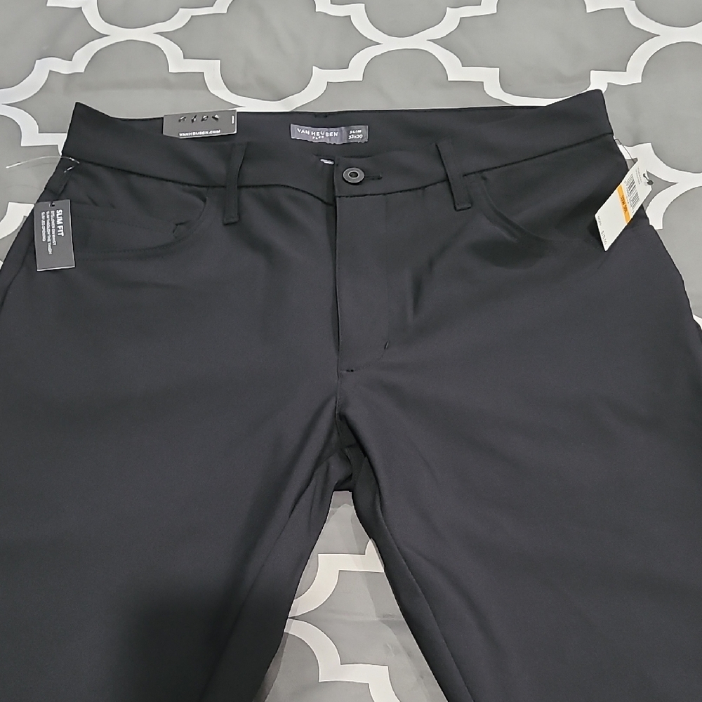 NWT Van Heusen FLEX3 Black 4 Way Stretch 5 pkt Slim Fit Pants Sz: 33x30